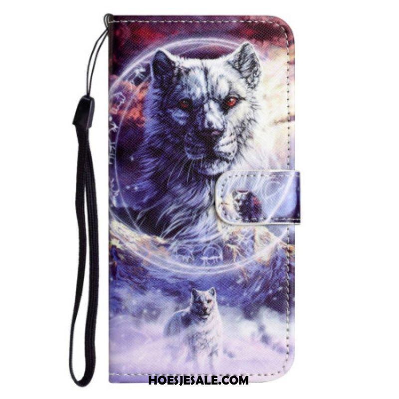 Leren Hoesje voor OnePlus 10T 5G Met Ketting Lanyard Wolf