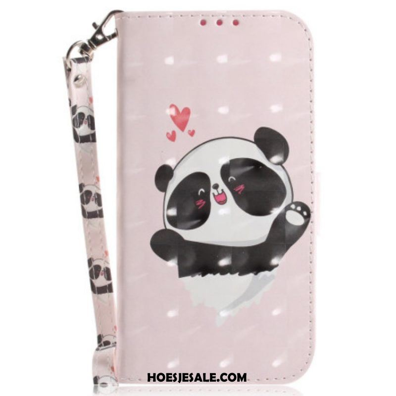 Leren Hoesje voor OnePlus Nord 2T 5G Met Ketting Panda Love Met Sleutelkoord