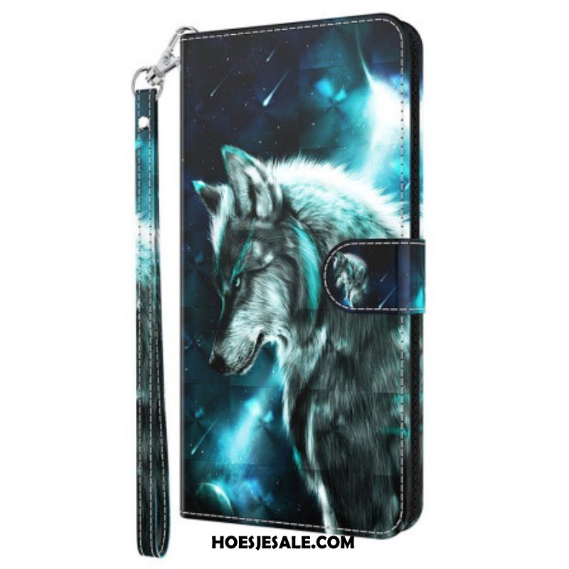 Leren Hoesje voor Oppo A54 5G / A74 5G Met Ketting Lanyard Wolf