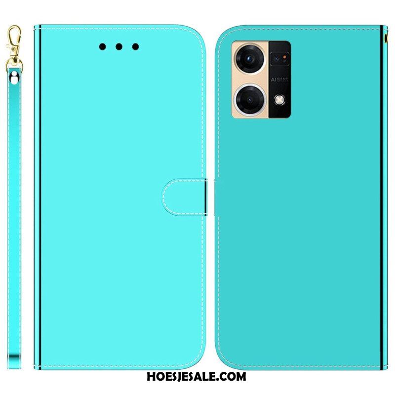 Leren Hoesje voor Oppo Reno 7 Imitatie Spiegelleer Met Riem