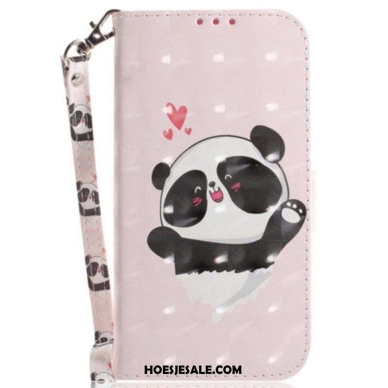 Leren Hoesje voor Oppo Reno 8 Pro Panda Love Met Sleutelkoord