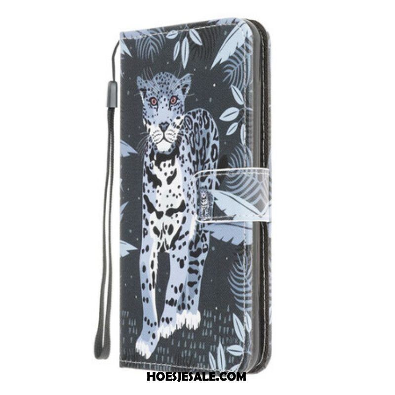 Leren Hoesje voor Samsung Galaxy A42 5G Met Ketting Luipaard Met Bandjes