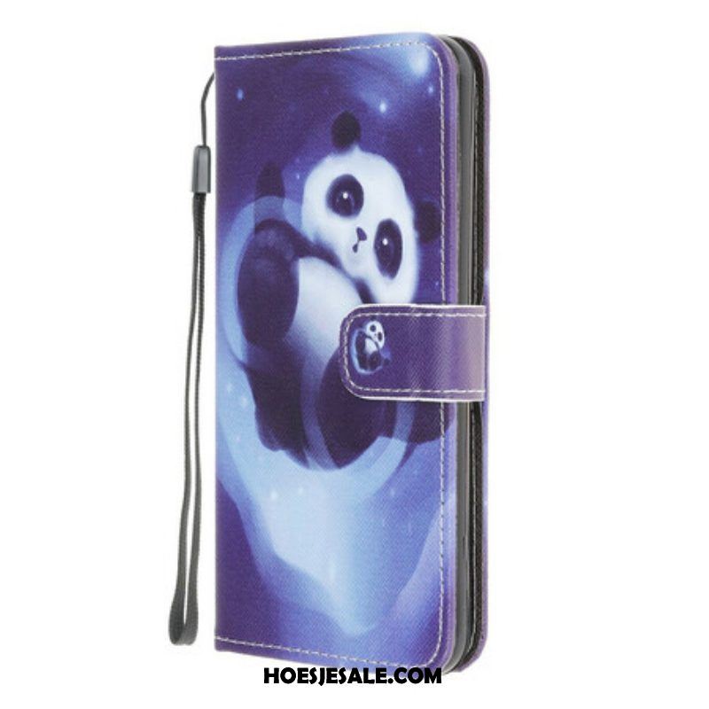 Leren Hoesje voor Samsung Galaxy A42 5G Met Ketting Panda Space Met Sleutelkoord