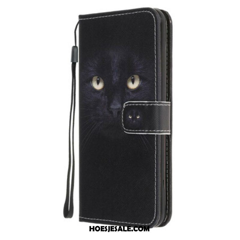 Leren Hoesje voor Samsung Galaxy A52 4G / A52 5G / A52s 5G Met Ketting Strappy Zwarte Kattenogen