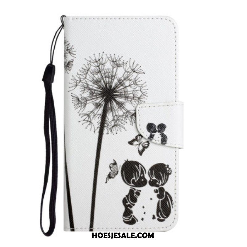 Leren Hoesje voor Samsung Galaxy A54 5G Met Ketting Lanyard Paardebloemen