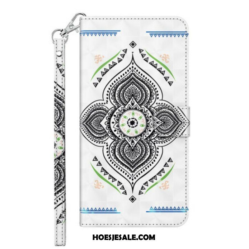 Leren Hoesje voor Samsung Galaxy M12 / A12 Lichte Vlekken Mandala Met Lanyard