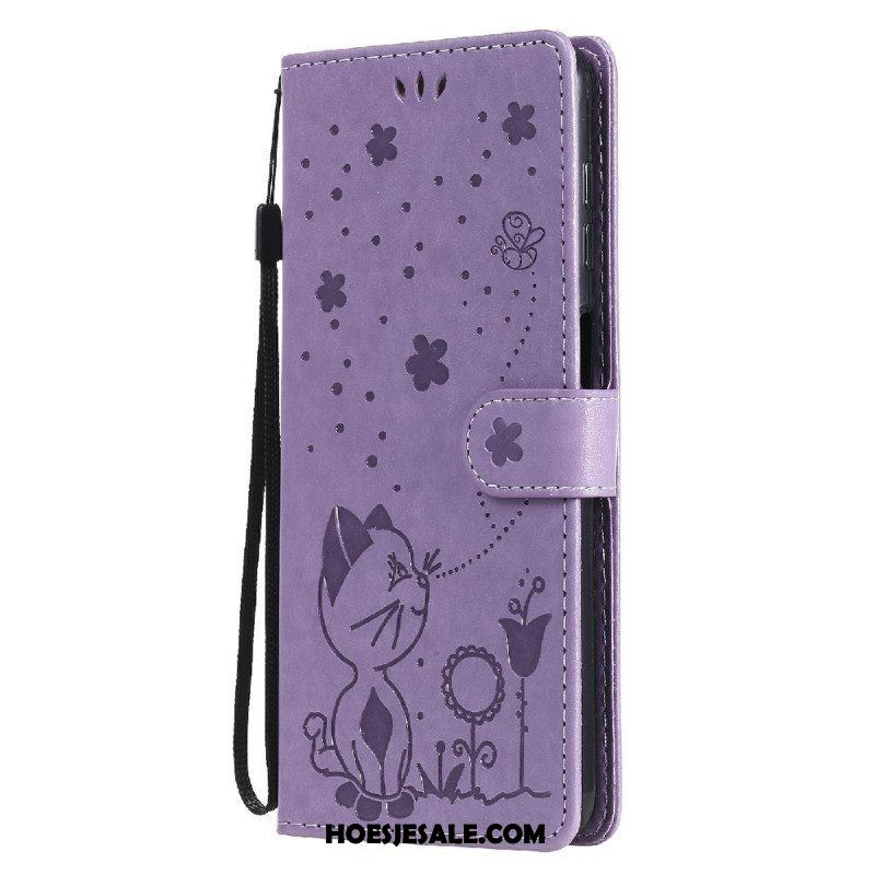 Leren Hoesje voor Samsung Galaxy M12 / A12 Met Ketting Kat En Bij Met Lanyard