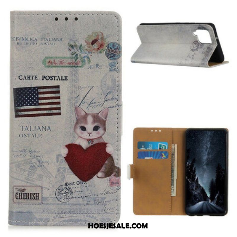 Leren Hoesje voor Samsung Galaxy M12 / A12 Reiziger Kat