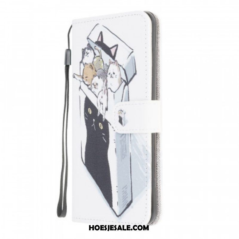 Leren Hoesje voor Samsung Galaxy M32 Met Ketting Levering Katten Met Strings