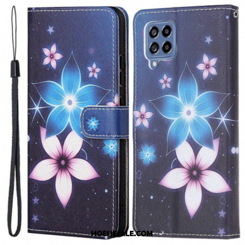 Leren Hoesje voor Samsung Galaxy M53 5G Met Ketting Maanband Bloemen