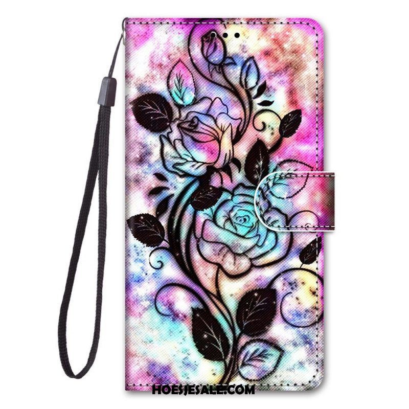 Leren Hoesje voor Samsung Galaxy M53 5G Met Ketting Riem Bloemen