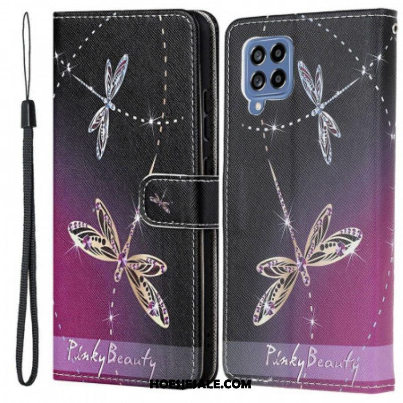 Leren Hoesje voor Samsung Galaxy M53 5G Met Ketting Strappy Libellen