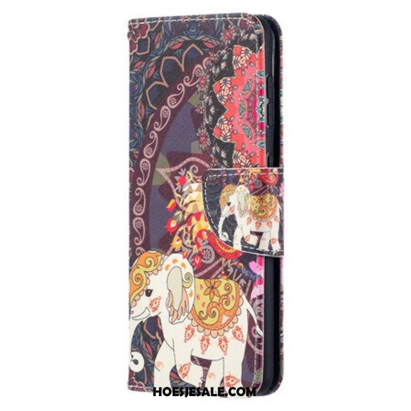 Leren Hoesje voor Samsung Galaxy S21 5G Etnische Olifanten Mandala