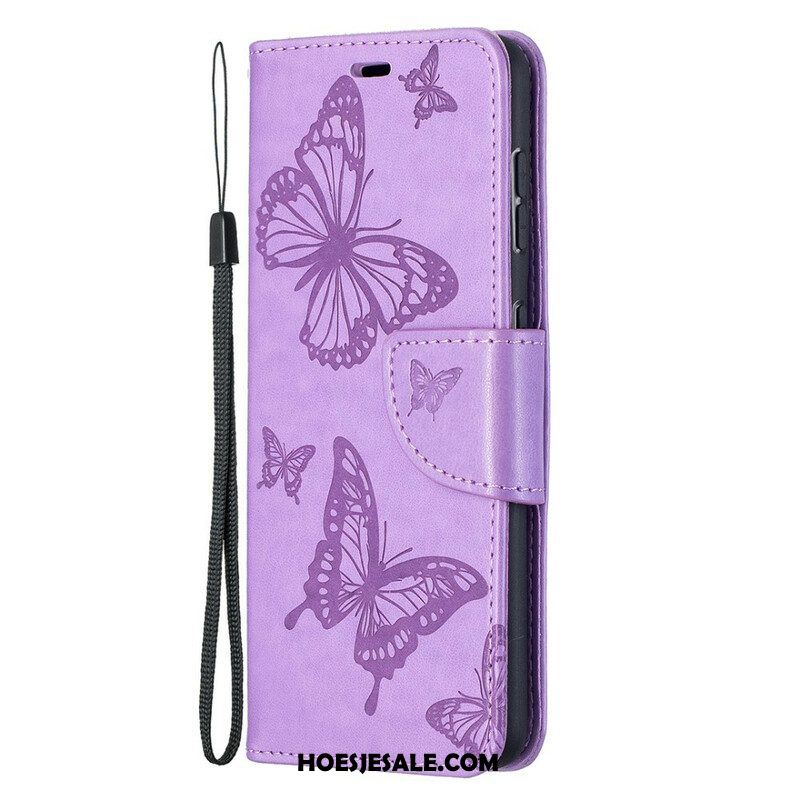 Leren Hoesje voor Samsung Galaxy S21 5G Vlinders Tijdens De Vlucht Met Lanyard