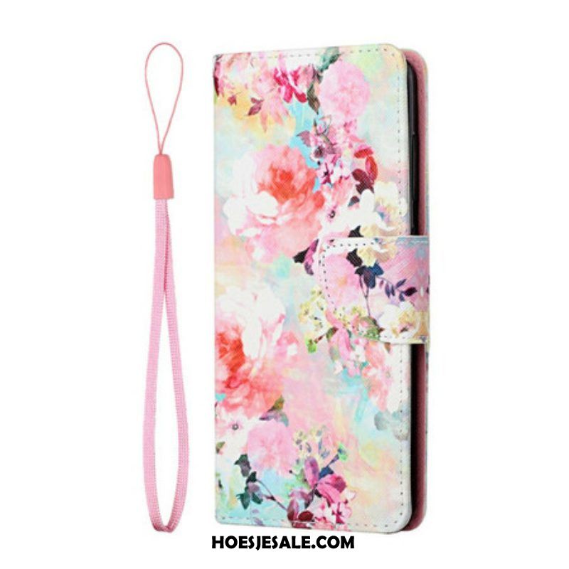 Leren Hoesje voor Samsung Galaxy S21 FE Met Ketting Vintage Bloemenprint Met Bandjes