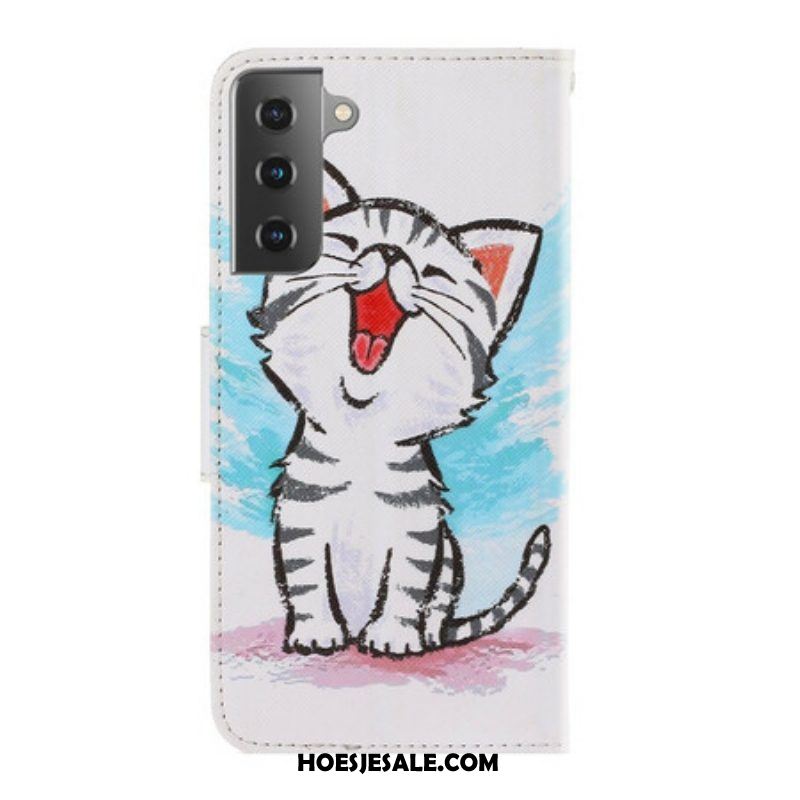 Leren Hoesje voor Samsung Galaxy S21 Plus 5G Met Ketting Strappy Kleur Kitten