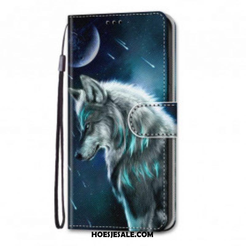 Leren Hoesje voor Samsung Galaxy S21 Ultra 5G Wolf Onder Een Regen Van Sterren