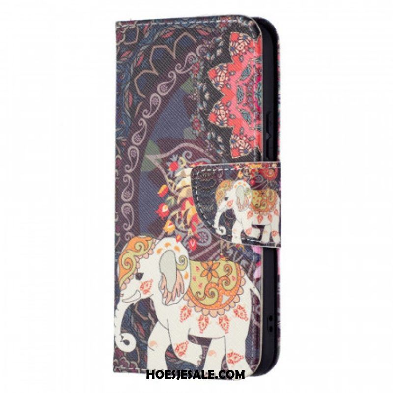 Leren Hoesje voor Samsung Galaxy S22 5G Indische Olifant