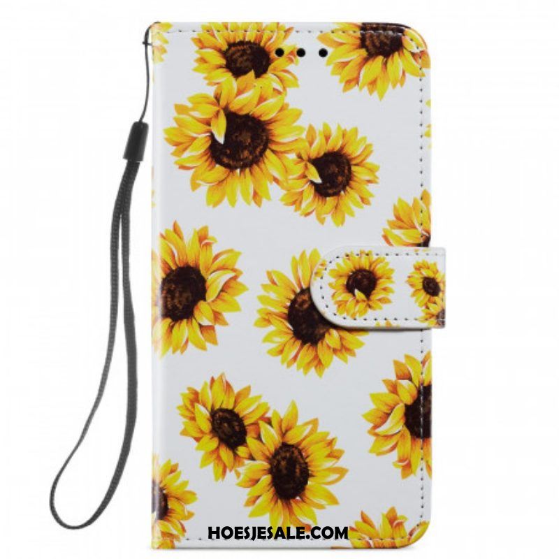 Leren Hoesje voor Samsung Galaxy S22 5G Zonnebloemen