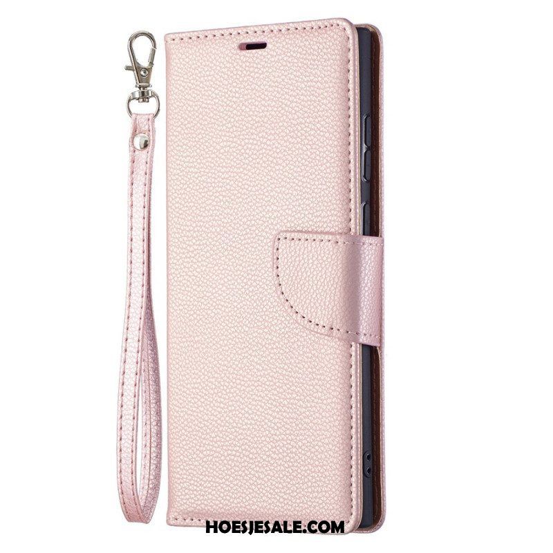 Leren Hoesje voor Samsung Galaxy S22 Ultra 5G Folio-hoesje Lychee Rabat Schuin