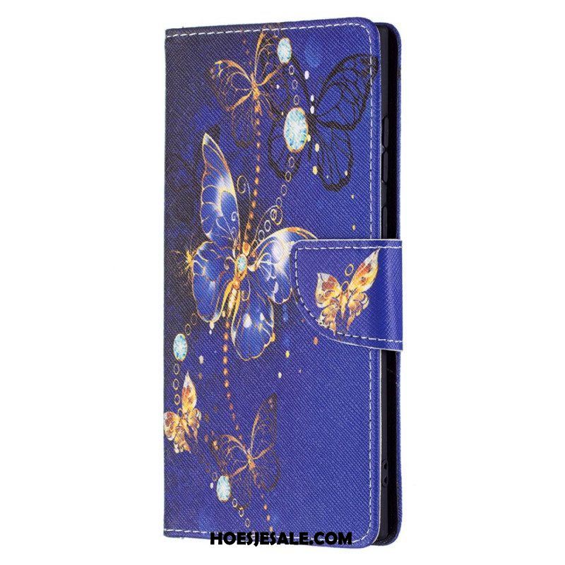 Leren Hoesje voor Samsung Galaxy S22 Ultra 5G Gouden Vlinders