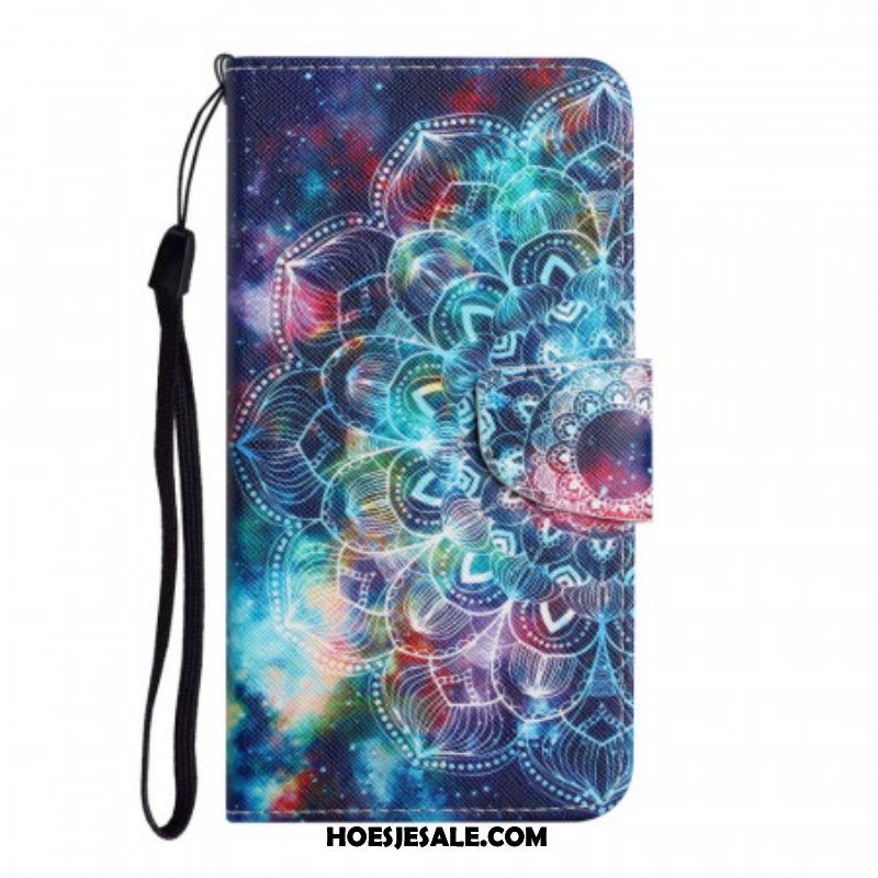 Leren Hoesje voor Samsung Galaxy S22 Ultra 5G Met Ketting Flitsende Half Mandala Strappy