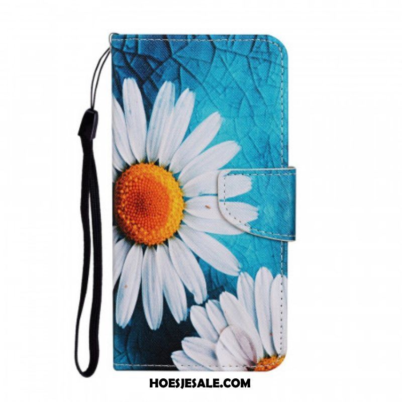 Leren Hoesje voor Samsung Galaxy S22 Ultra 5G Met Ketting String Madeliefjes