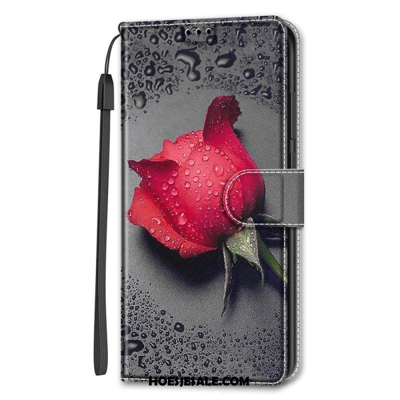 Leren Hoesje voor Samsung Galaxy S22 Ultra 5G Rozen Met Lanyard