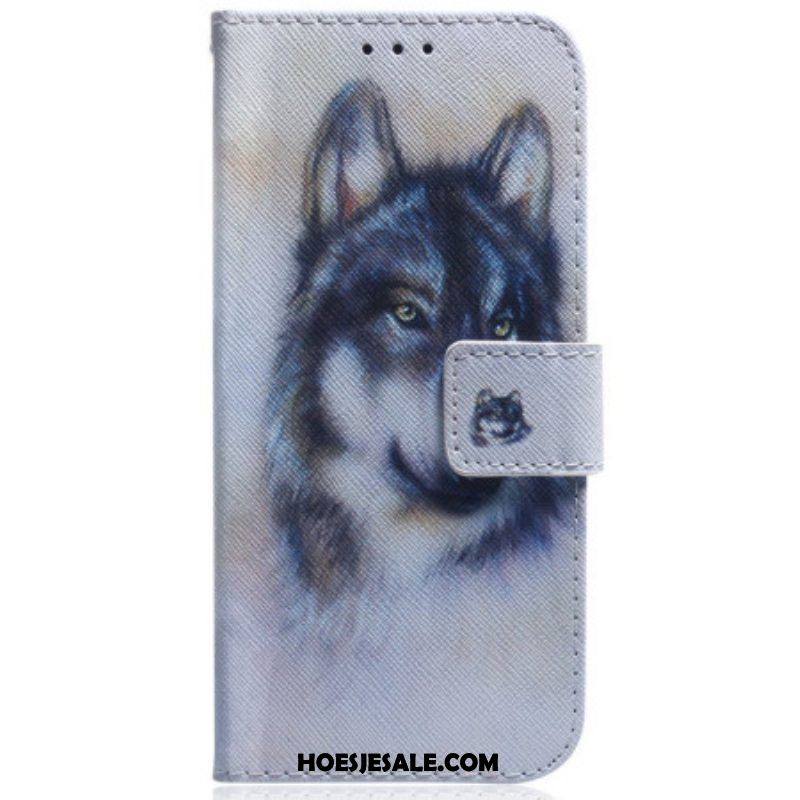 Leren Hoesje voor Samsung Galaxy S23 5G Aquarel Wolf