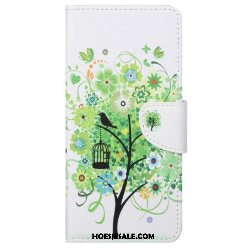 Leren Hoesje voor Samsung Galaxy S23 5G Boom Met Groene Bladeren