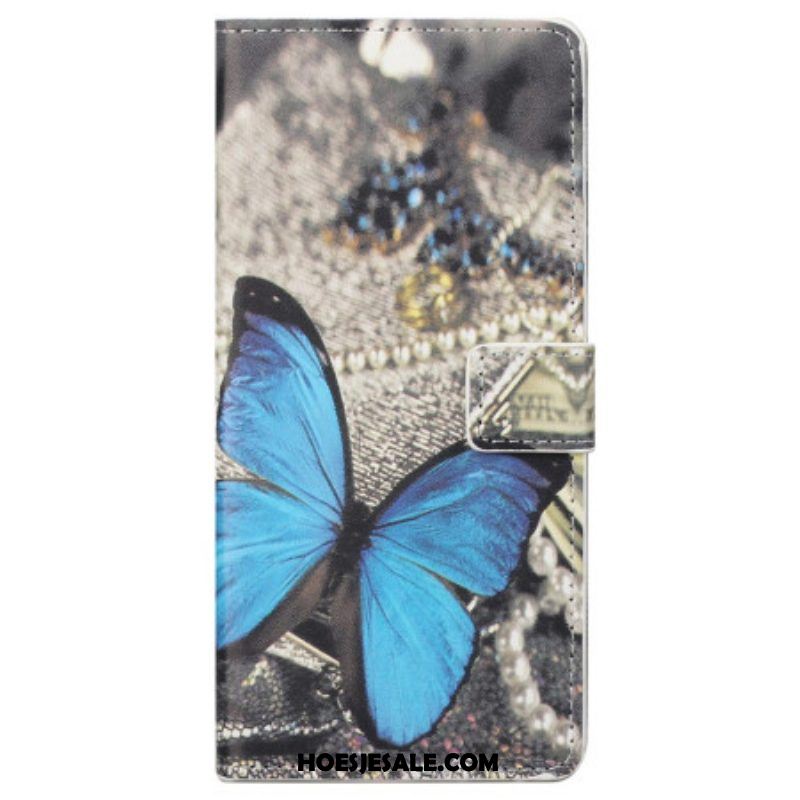 Leren Hoesje voor Samsung Galaxy S23 Plus 5G Blauwe Vlinder