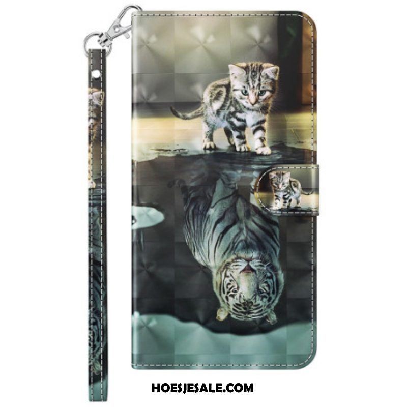 Leren Hoesje voor Samsung Galaxy S23 Plus 5G Met Ketting Strappy Kitten Droom