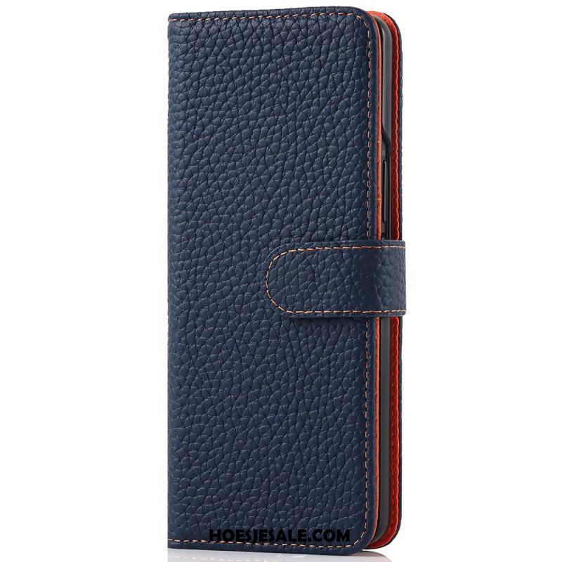 Leren Hoesje voor Samsung Galaxy Z Fold 3 5G Echte Litchi Lederen Pennenhouder