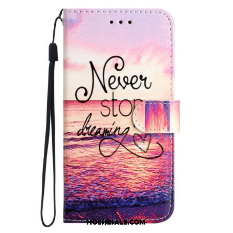 Leren Hoesje voor Xiaomi Redmi A1 Met Ketting Stop Nooit Met Dromen Strappy