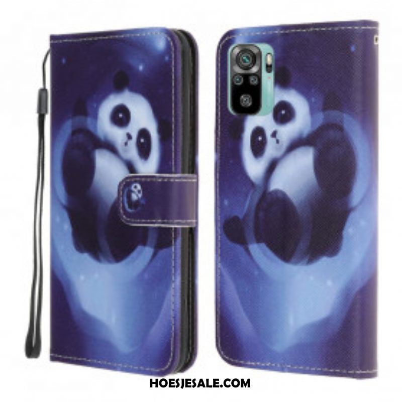 Leren Hoesje voor Xiaomi Redmi Note 10 / 10S Met Ketting Panda Space Met Sleutelkoord