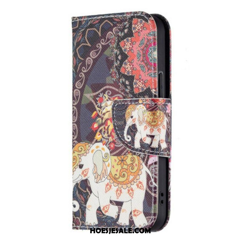 Leren Hoesje voor iPhone 13 Mini Indische Olifant