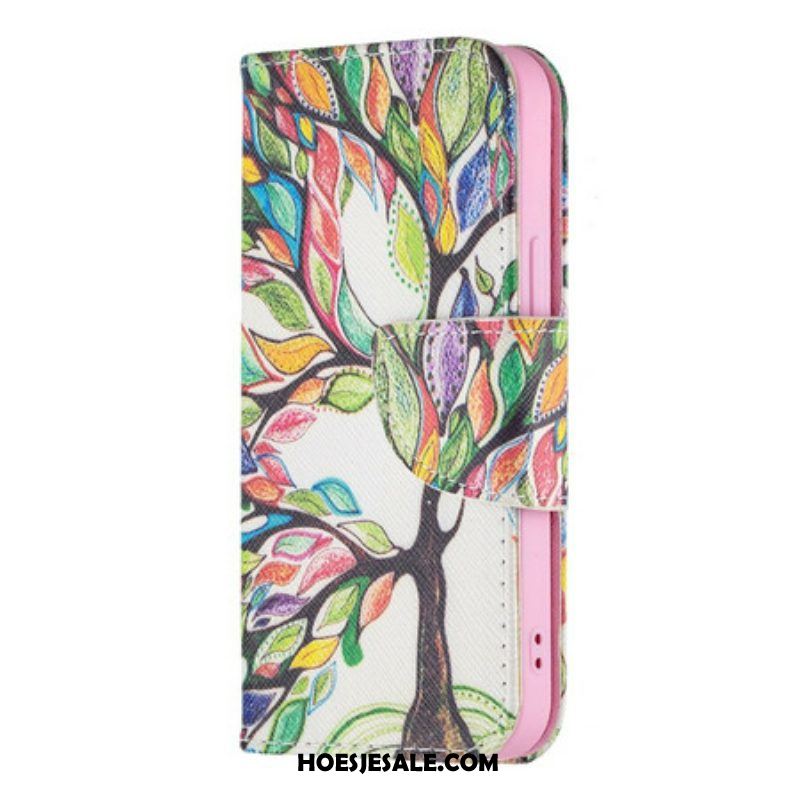 Leren Hoesje voor iPhone 13 Mini Kleurrijke Boom