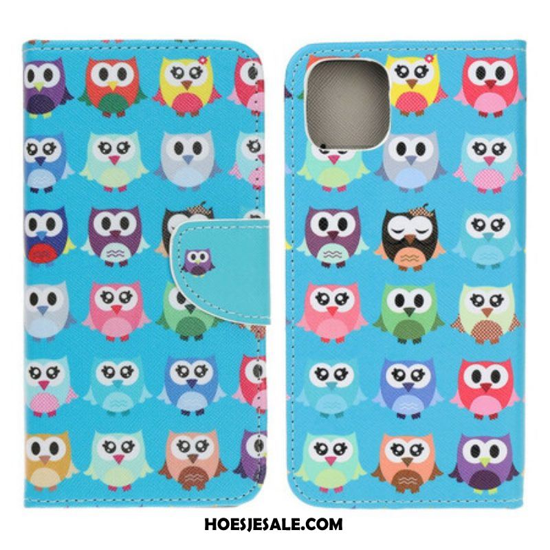 Leren Hoesje voor iPhone 13 Mini Meerdere Uilen