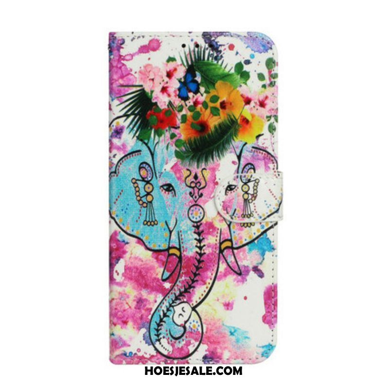 Leren Hoesje voor iPhone 13 Mini Olifant Schilderij
