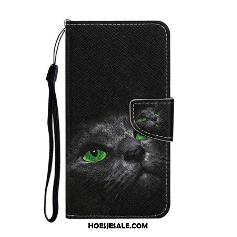 Leren Hoesje voor iPhone 13 Pro Groene Kattenogen Met Koord