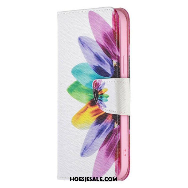 Leren Hoesje voor iPhone 13 Pro Max Waterverf Bloem