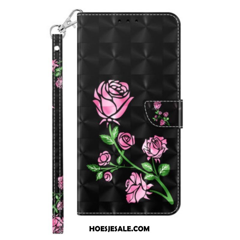 Leren Hoesje voor iPhone 14 Met Ketting Riem Rozen