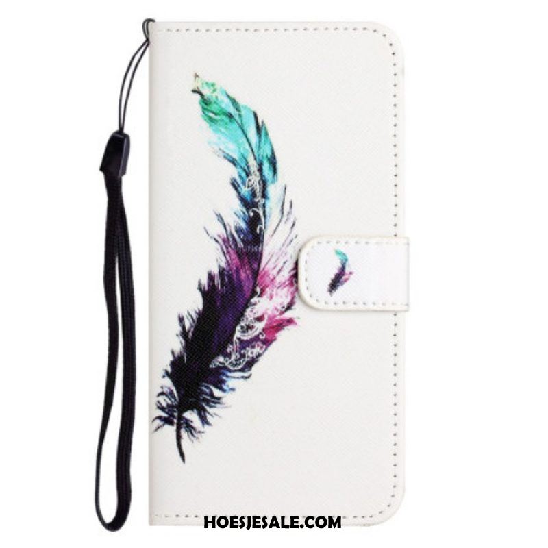 Leren Hoesje voor iPhone 14 Plus Met Ketting Riem Veren