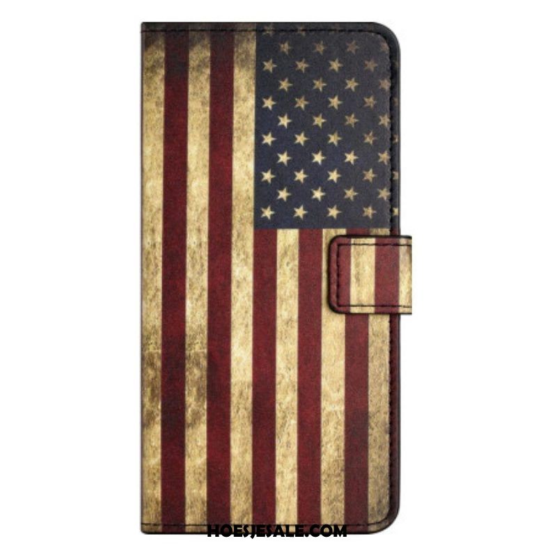 Leren Hoesje voor iPhone 14 Pro Vintage Amerikaanse Vlag