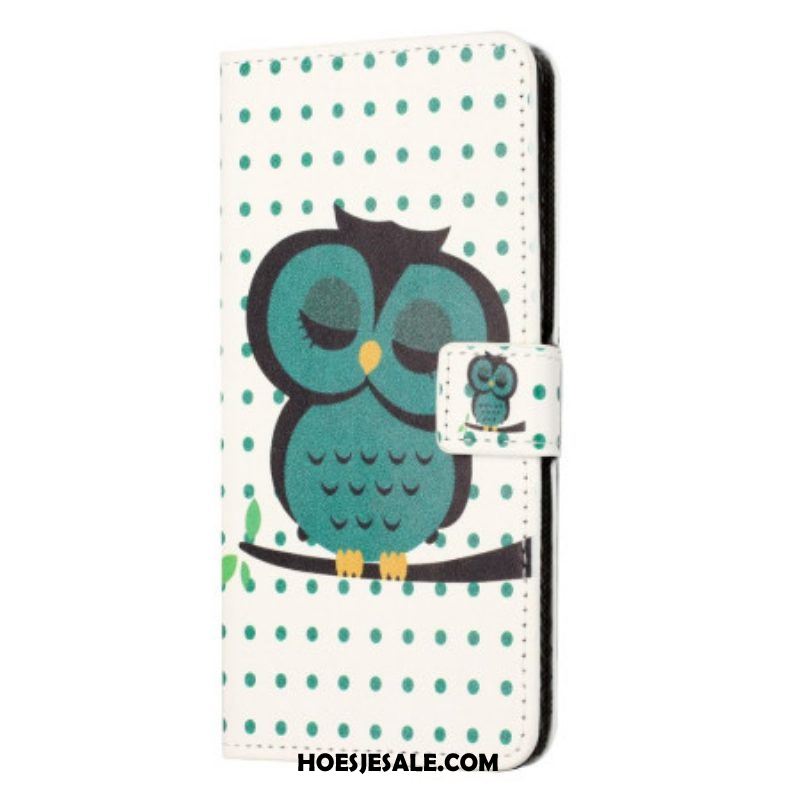 Leren Hoesje voor iPhone 14 Slapende Uil