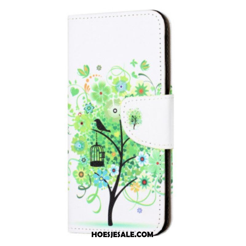 Leren Hoesje voor iPhone 15 Boom Met Groen Blad