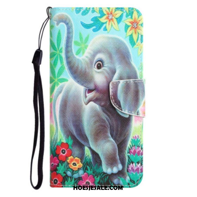 Leren Hoesje voor iPhone 15 Met Ketting Lanyard Elephant Walk