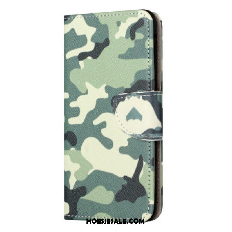 Leren Hoesje voor iPhone 15 Plus Militaire Camouflage