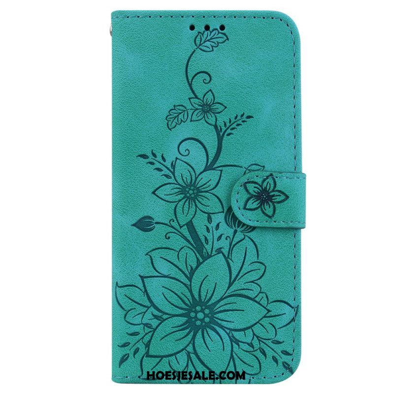 Leren Hoesje voor iPhone 15 Pro Max Met Ketting Bloemenband