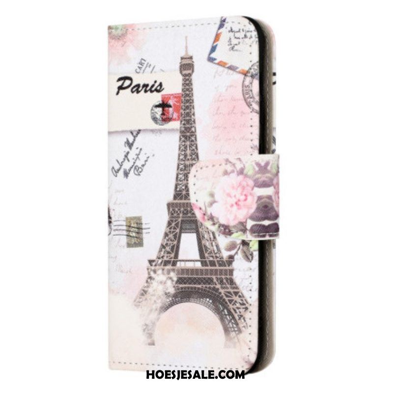 Leren Hoesje voor iPhone 15 Vintage Eiffeltoren